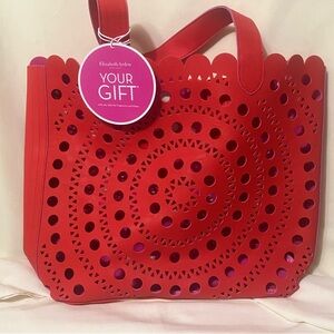 Elizabeth Arden Women's Red Openwork Tote Bag Purse Handbag New With Tags